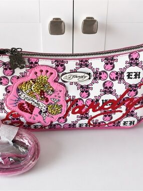 Ed Hardy Pink Skull Print Shoulder & Crossbody Bag